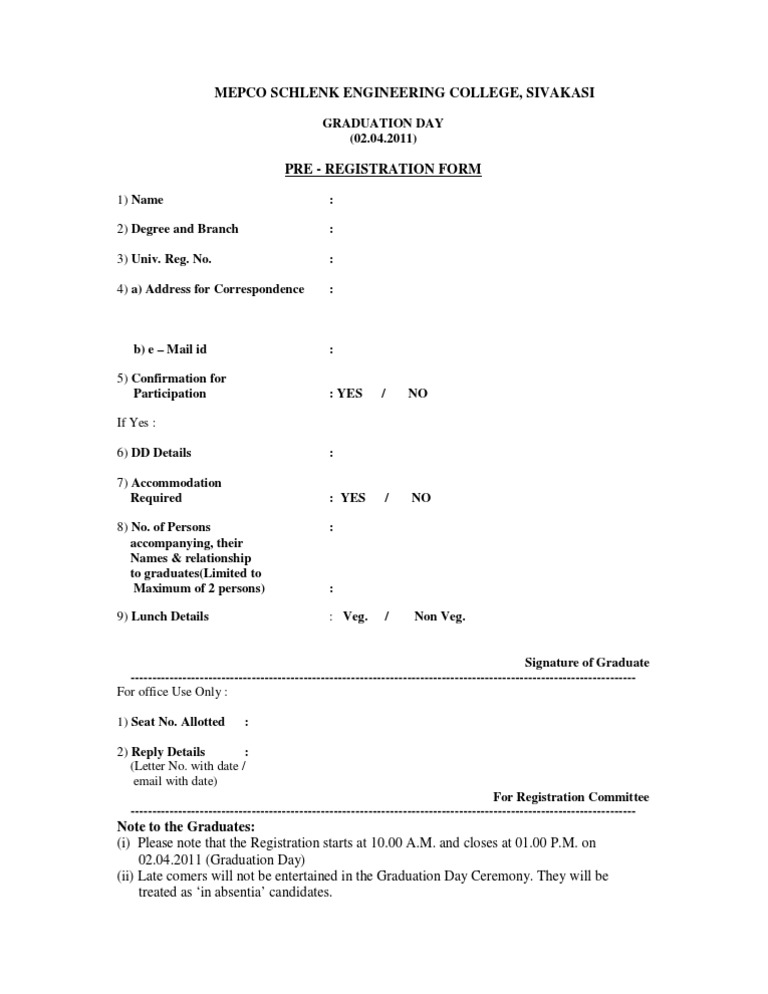 Graduation Day Registration Form | PDF