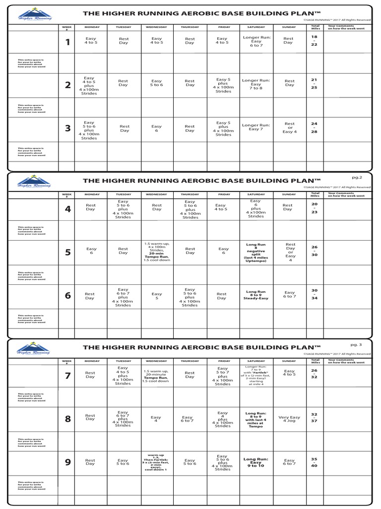 The Higher Running Aerobic Base Building Plan™: 1.5 Warm-Up, 4 X 100m ...