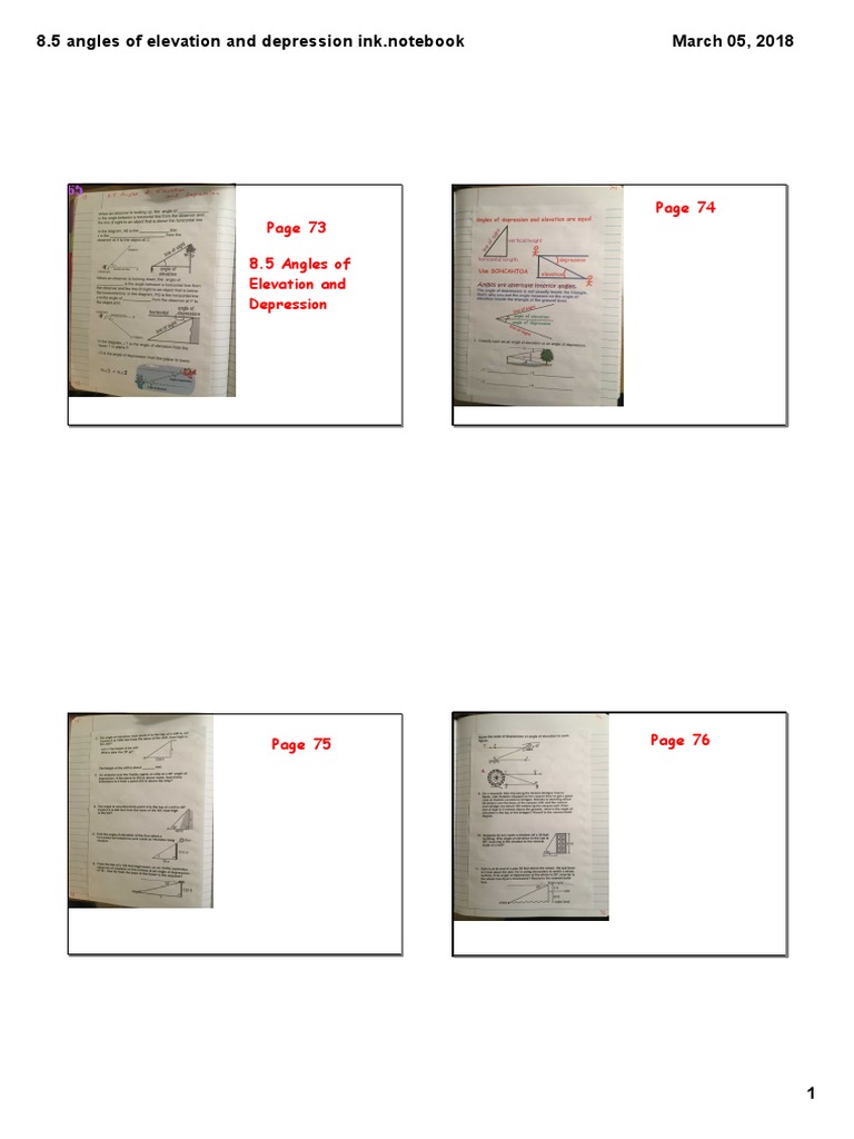 Angles of Elevation and Depression Notes | PDF | Triangle | Angle