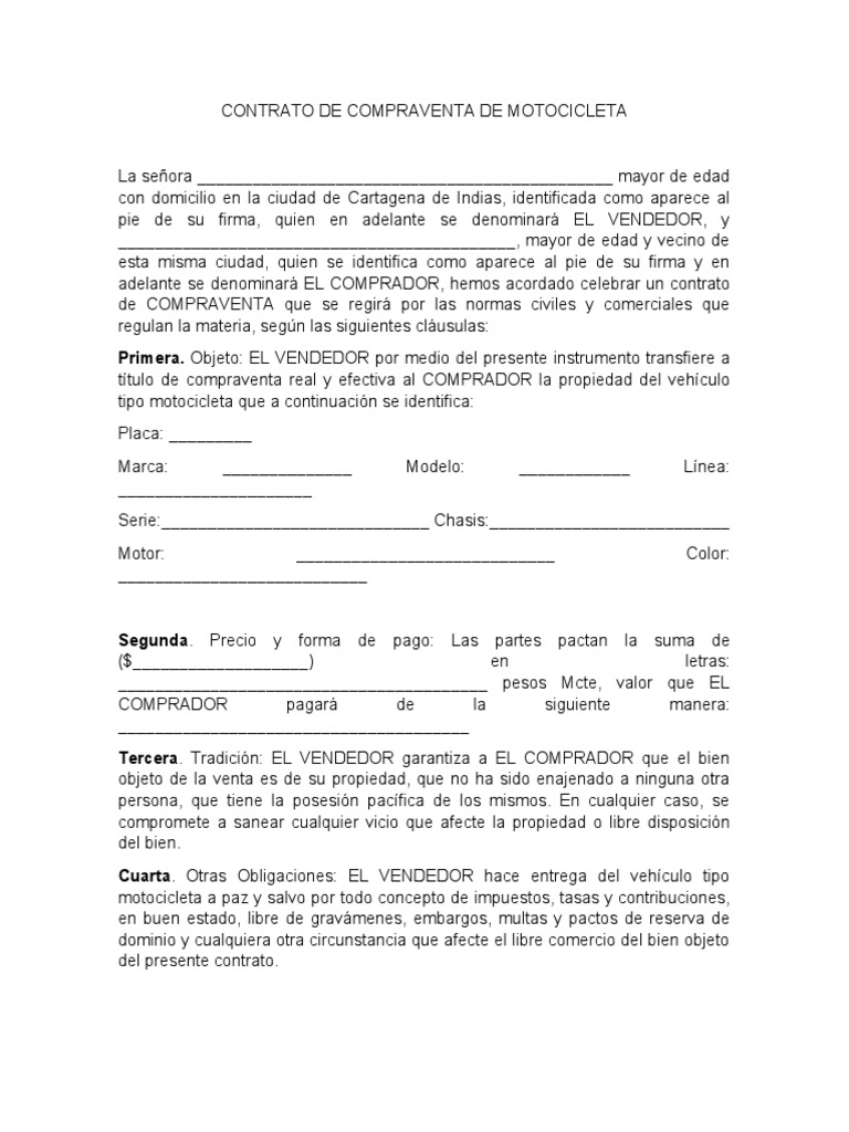 Contrato de Compraventa de Motocicleta | PDF | Derecho civil (sistema ...