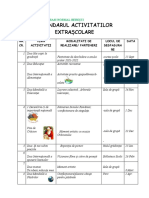 Calendarul Activităților Extrașcolare 2021-2022