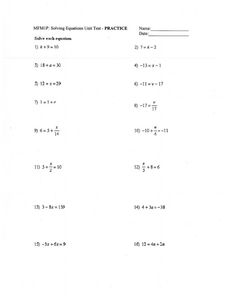 Grade 9 Equations Unit Test | PDF | Equations | Mathematical Objects