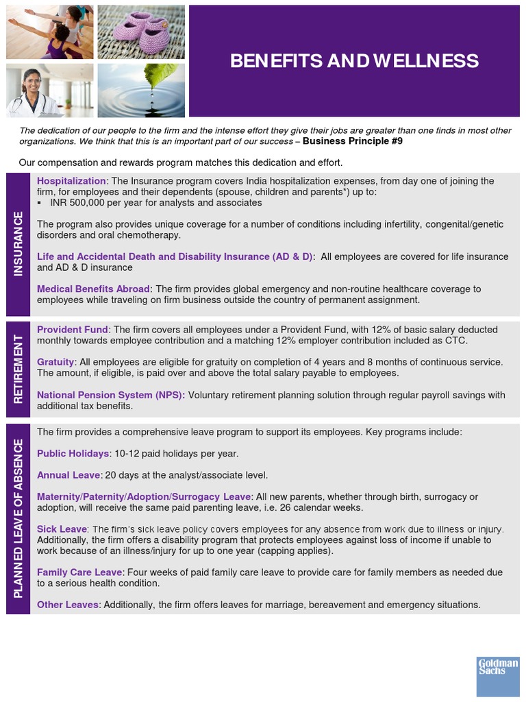 Goldman Sachs - Benefits and Wellness Offerings | PDF | Employment | Pension