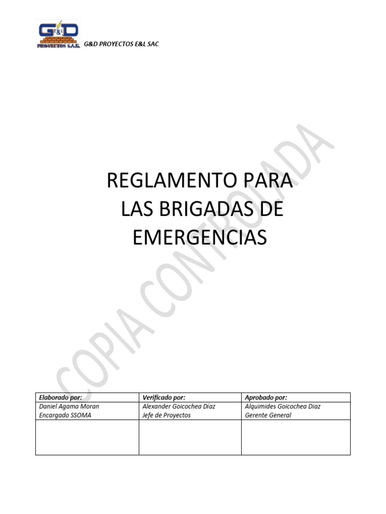 Reglamento Brigadas Emergencias G&D E&L | PDF | Seguridad y salud ...
