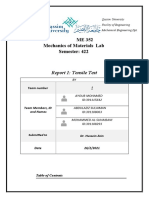 ME 352 Mechanics of Materials Lab Semester: 422: Report 1: Tensile Test