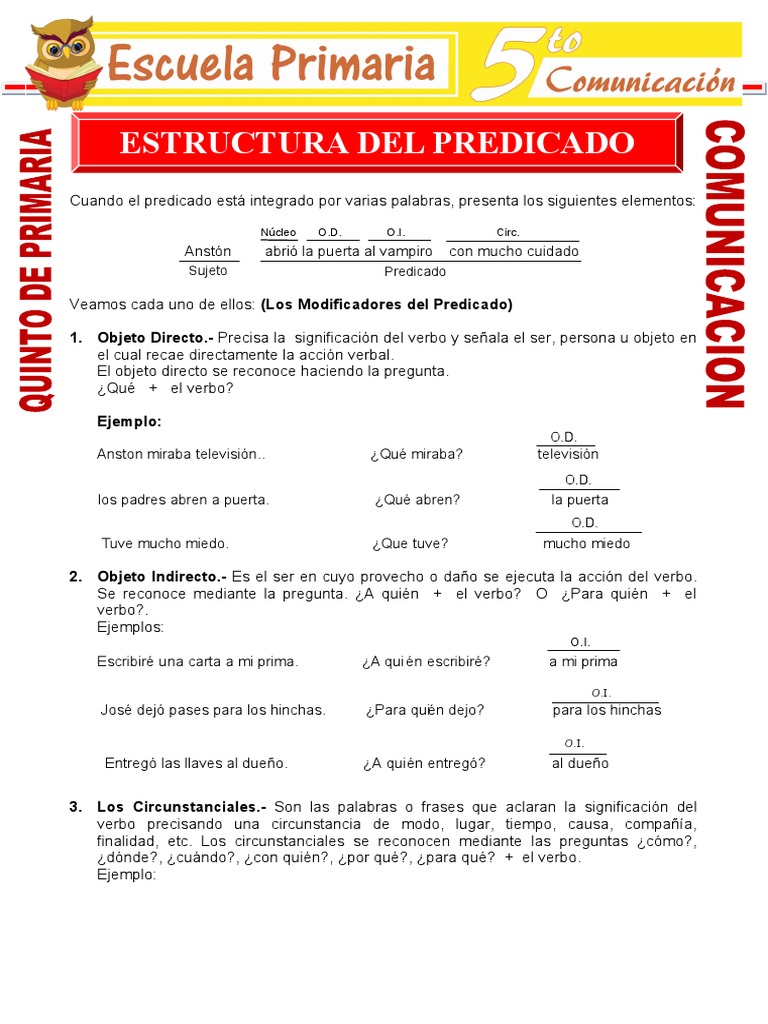 Estructuración Del Predicado para Quinto de Primaria | PDF | Verbo ...