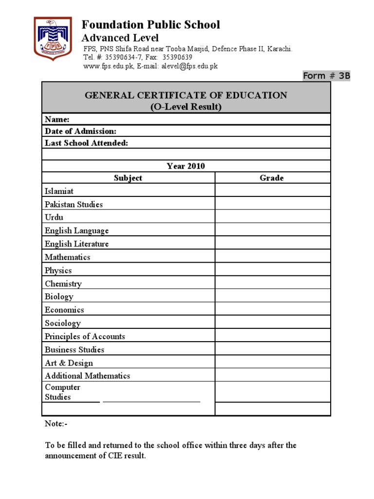 A-Level Admission Application Form | PDF | Behavior Modification ...