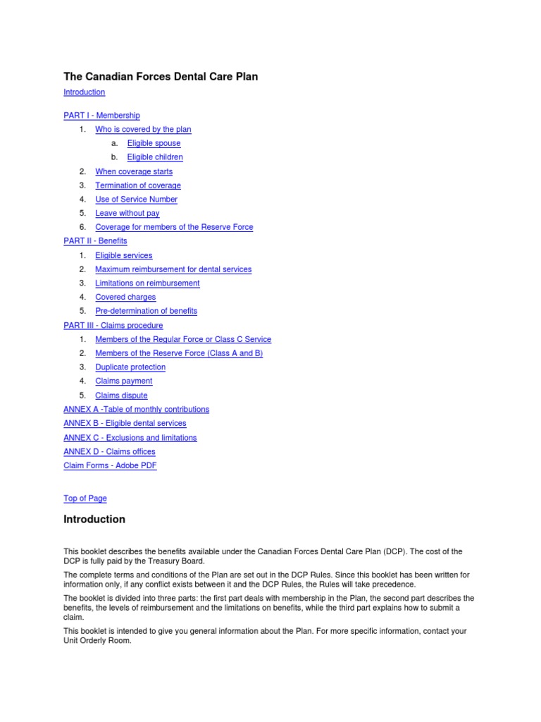 The Canadian Forces Dental Care Plan PDF Deductible Human Tooth