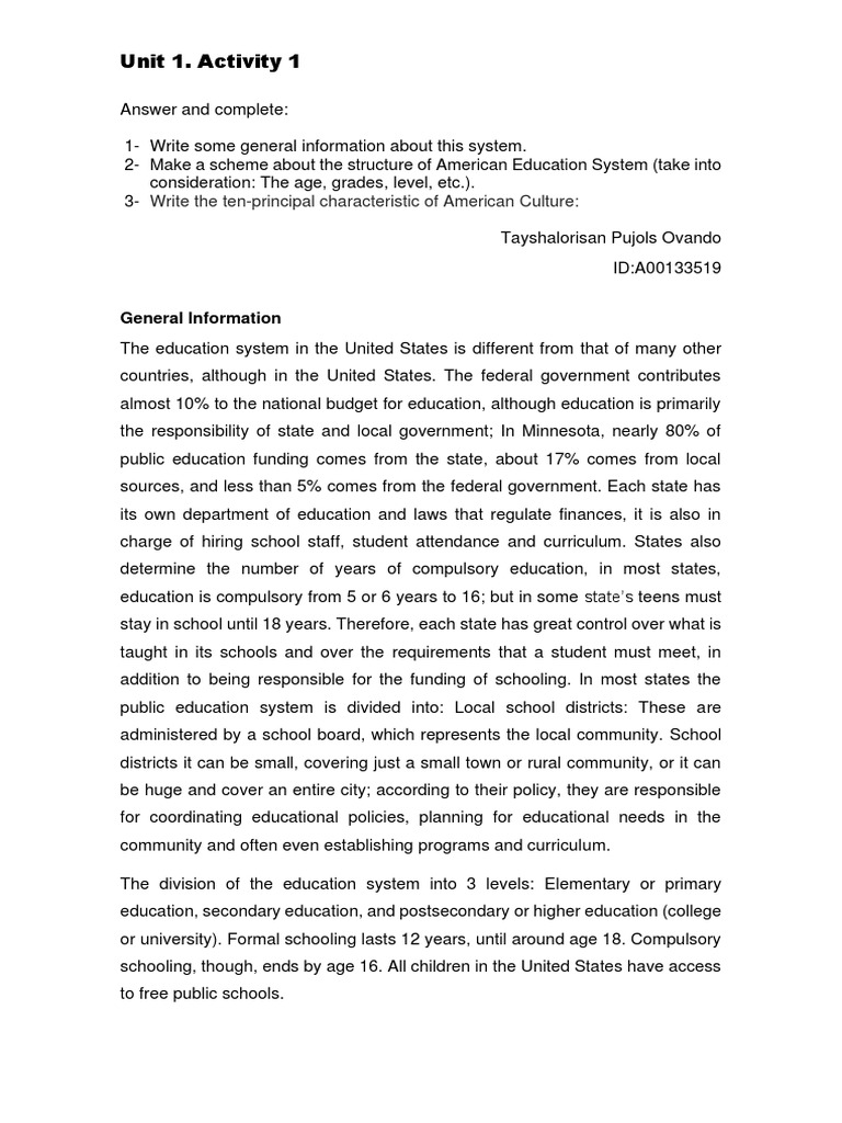 Unit 1. Activity 1: Write The Ten-Principal Characteristic of American ...