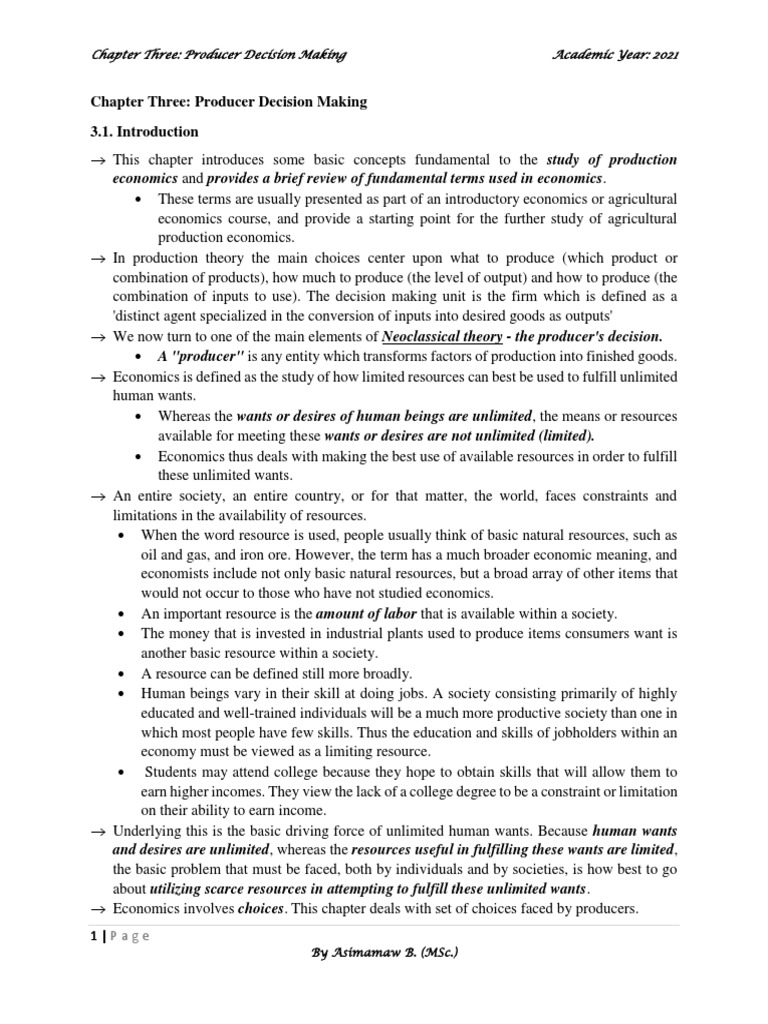 Producer Decision Making in Agriculture | PDF | Production Function ...