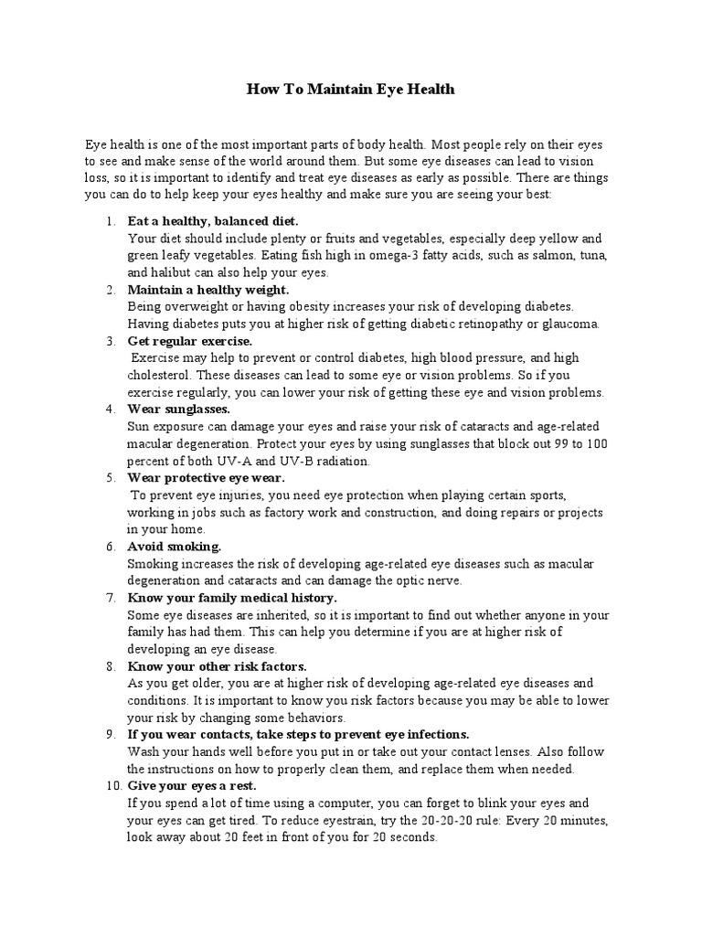 How To Maintain Eye Health PDF Diabetes Visual Impairment