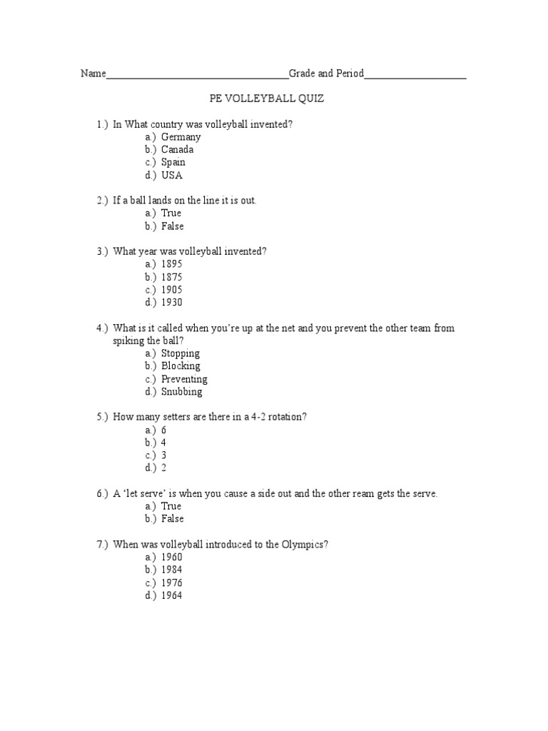 Volleyball Quiz PDF