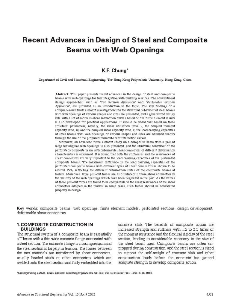 Recent Advances in Design of Steel and Composite Beams With Web ...