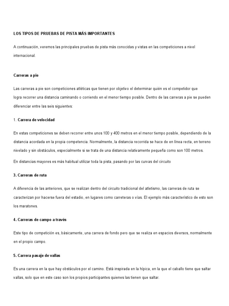 Principales pruebas de atletismo en pista | PDF | Deporte del atletismo ...
