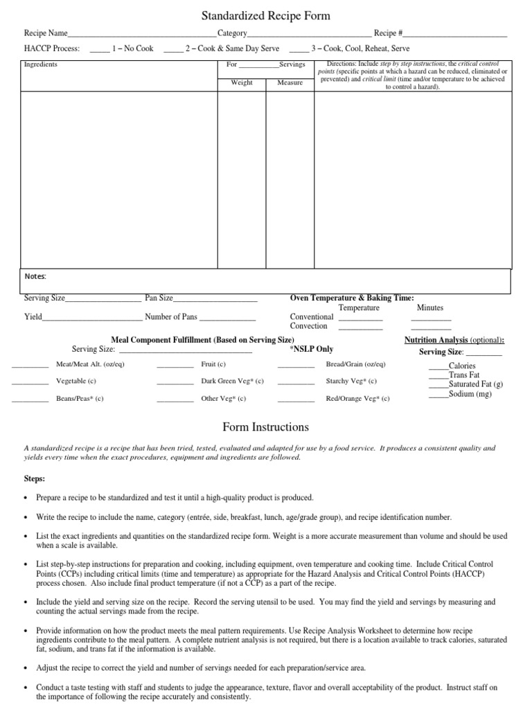 Standardized Recipe Form Guide | PDF | Cooking | Food And Drink