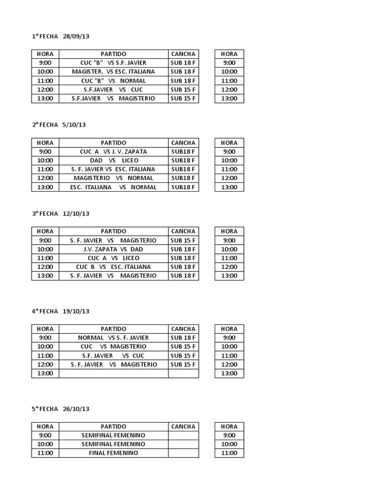 Fixture Intercolegiales | PDF