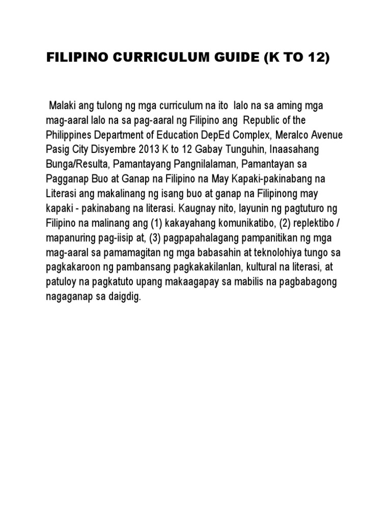 K 12 CURRICULUM GUIDE IN FILIPINO PDF FREE DOWNLOAD visual data 2