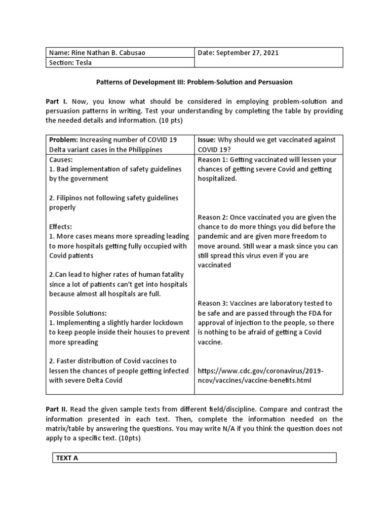 Patterns of Development III - Problem-Solution and Persuasion | PDF ...