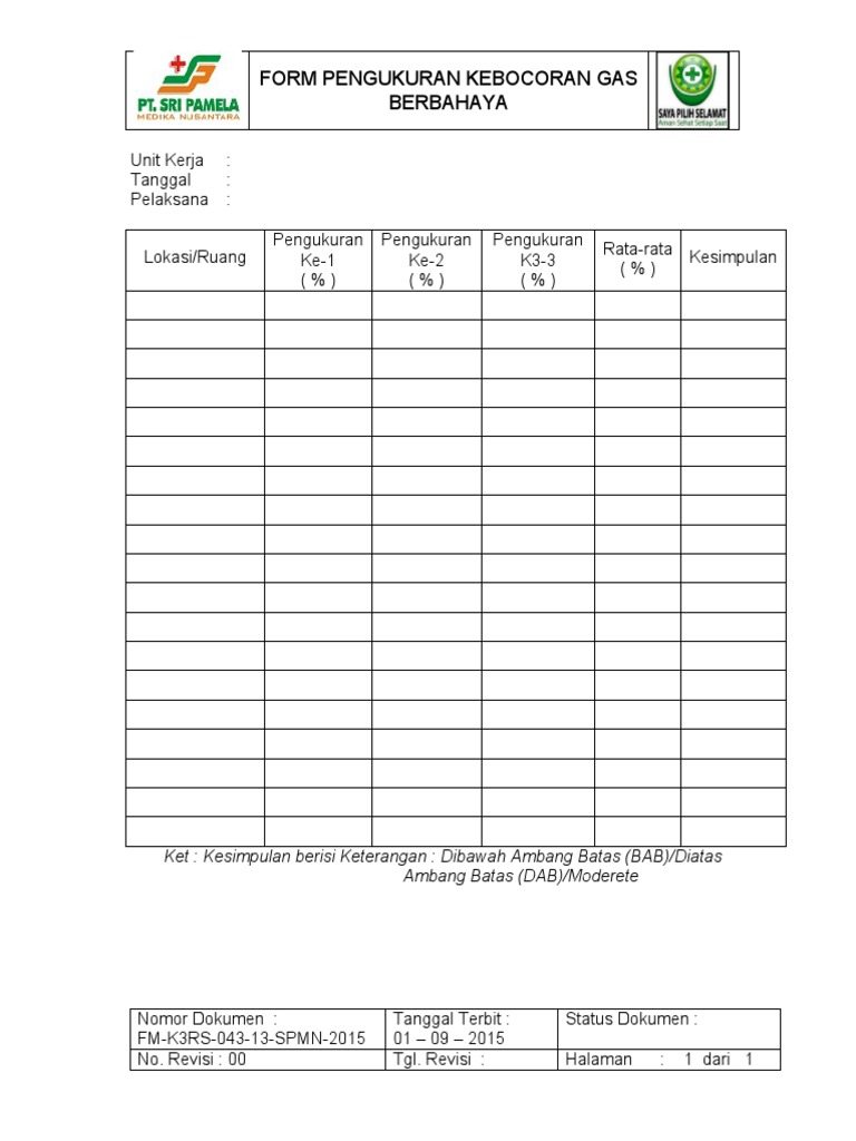 FM-K3RS-043-13-SPMN-2015 Form Pengukuran Kebocoran Gas Berbahaya | PDF