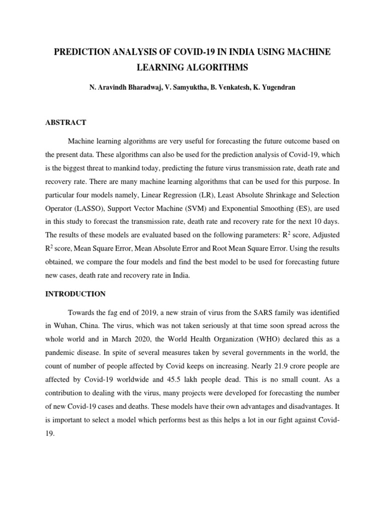 Prediction Analysis of Covid | PDF | Forecasting | Mean Squared Error