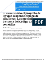 Sí Es Necesario El Proyecto de Ley Que Suspende El Pago de Alquileres: Los Mecanismos de Tutela Del Código Civil No Son Útiles