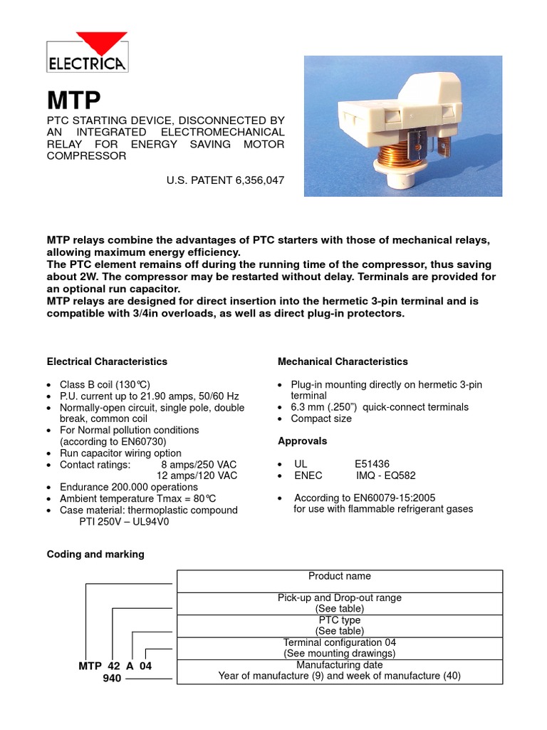 PTC Starting Device, Disconnected by An Integrated Electromechanical ...