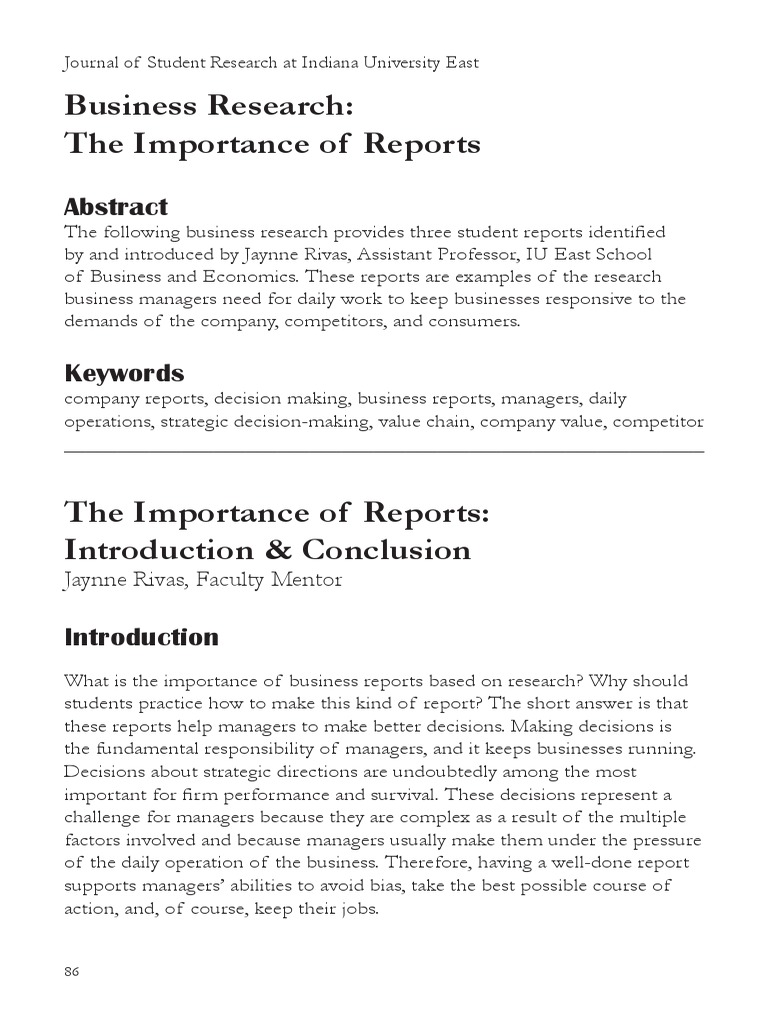 Business Research: The Importance of Reports: Jaynne Rivas, Faculty ...