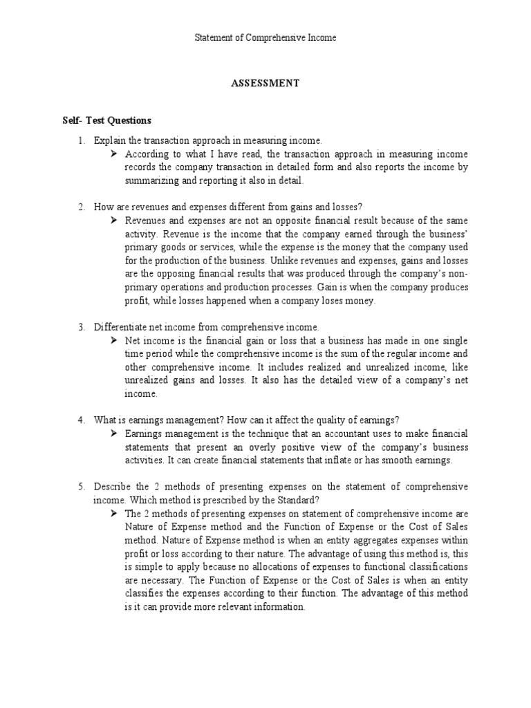 Comprehensive Income Assessment Guide | PDF | Revenue | Income Statement