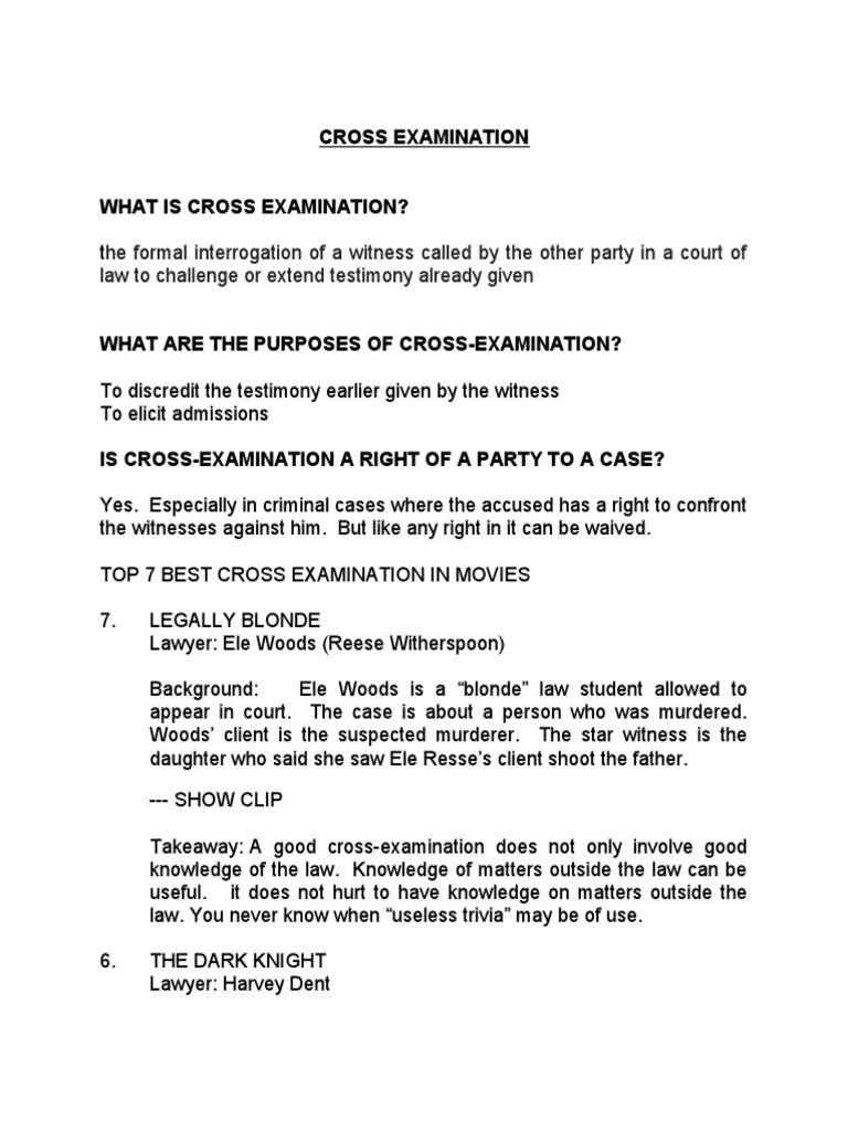 Cross Examination PDF Witness Cross Examination