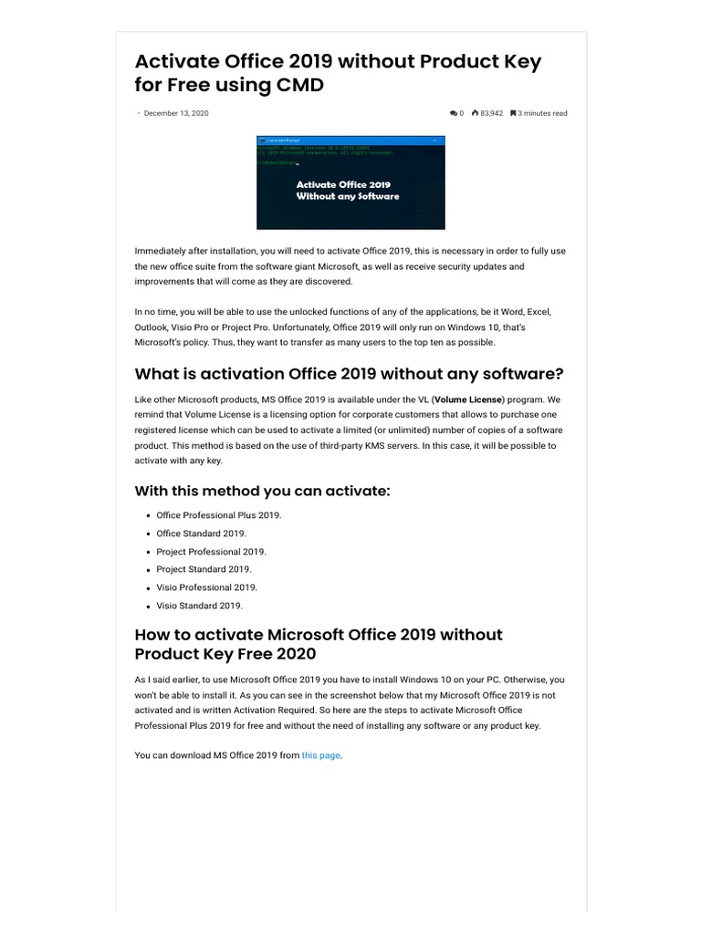 Activate Office 2019 Without Product Key For Free Using CMD | PDF | Microsoft  Office | Windows 10