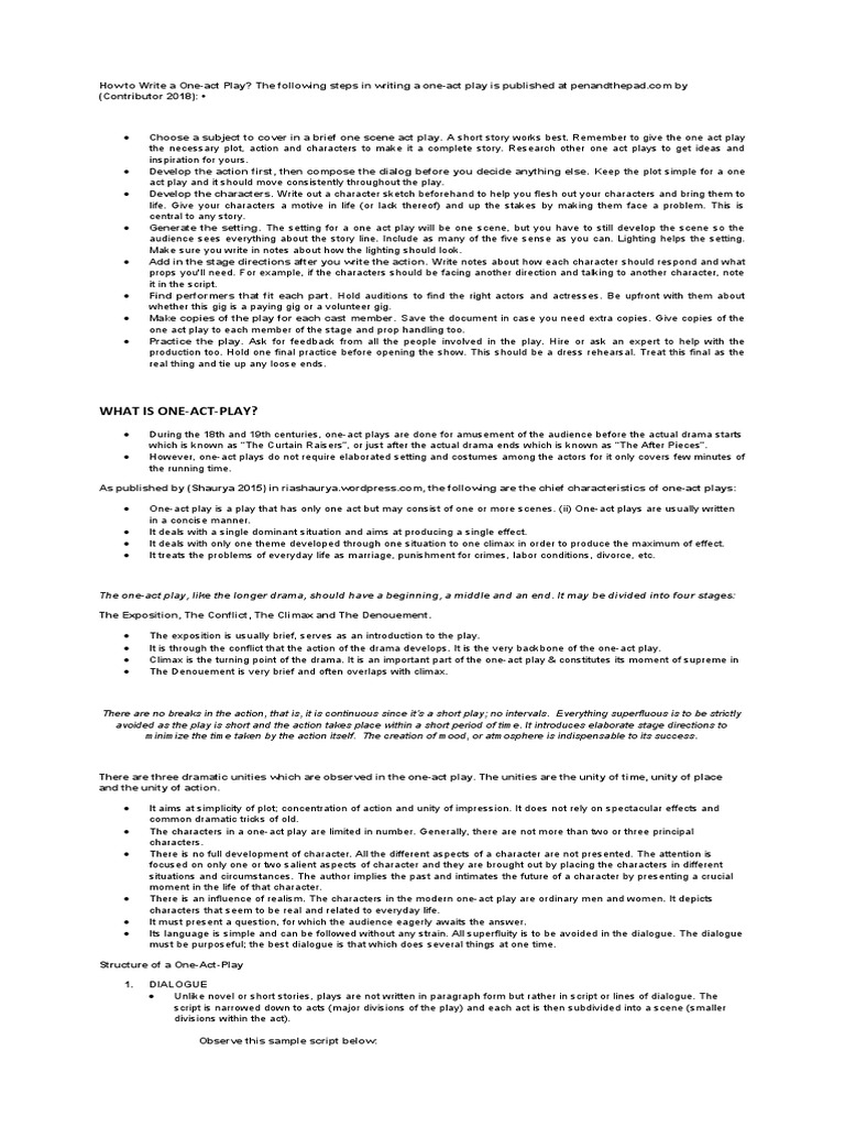 LESSON 12- ONE ACT PLAY  PDF  Fences (Play)  Play (Theatre)