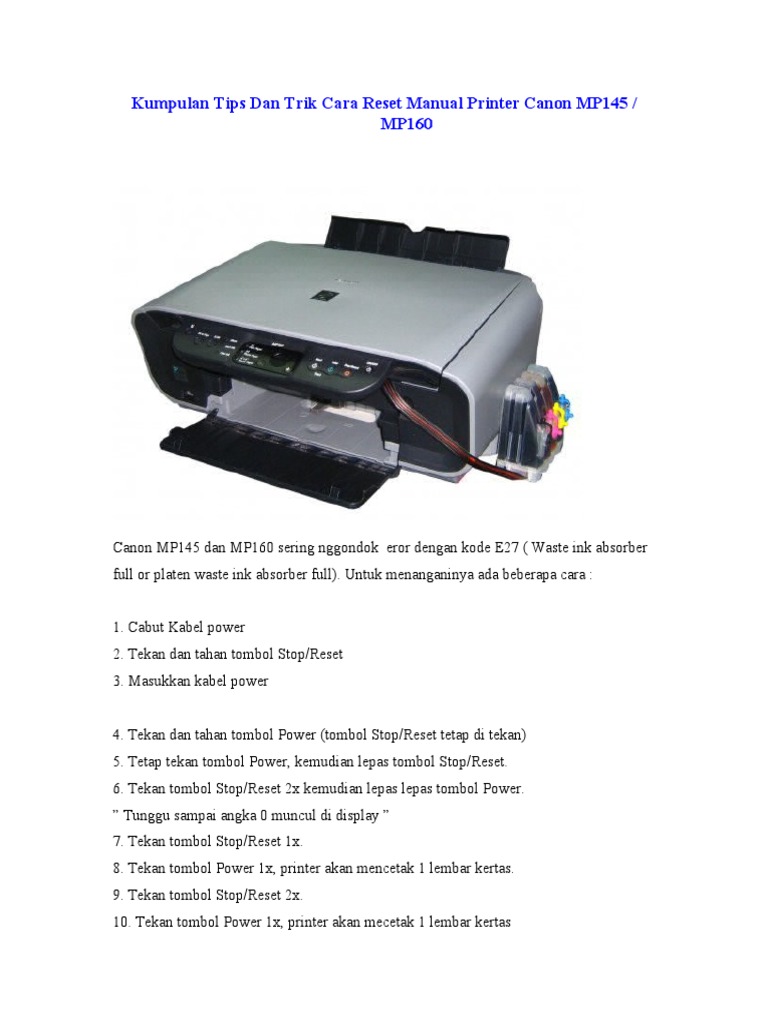 Kumpulan Tips Dan Trik Cara Reset Manual Printer Canon MP145 | PDF ...