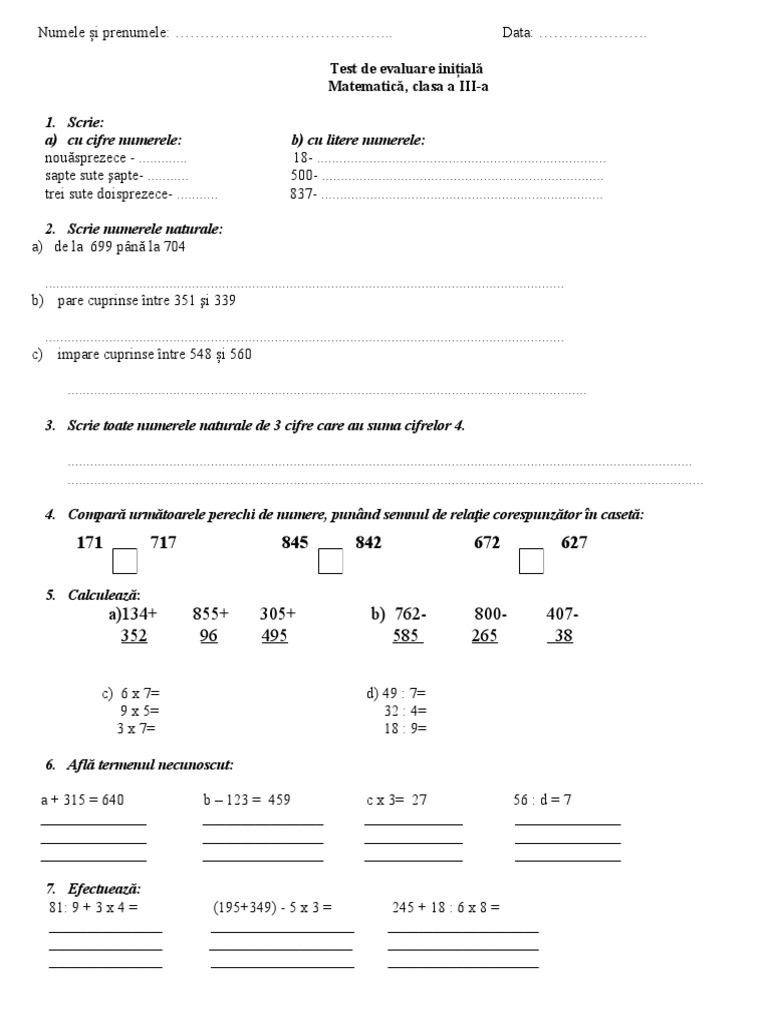 2 Test Initial Matematica | PDF