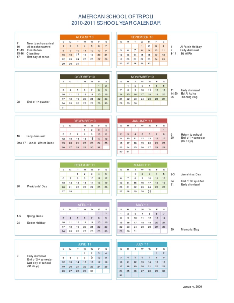 2010-2011 Calendar | PDF | Educational Institutions | Academia