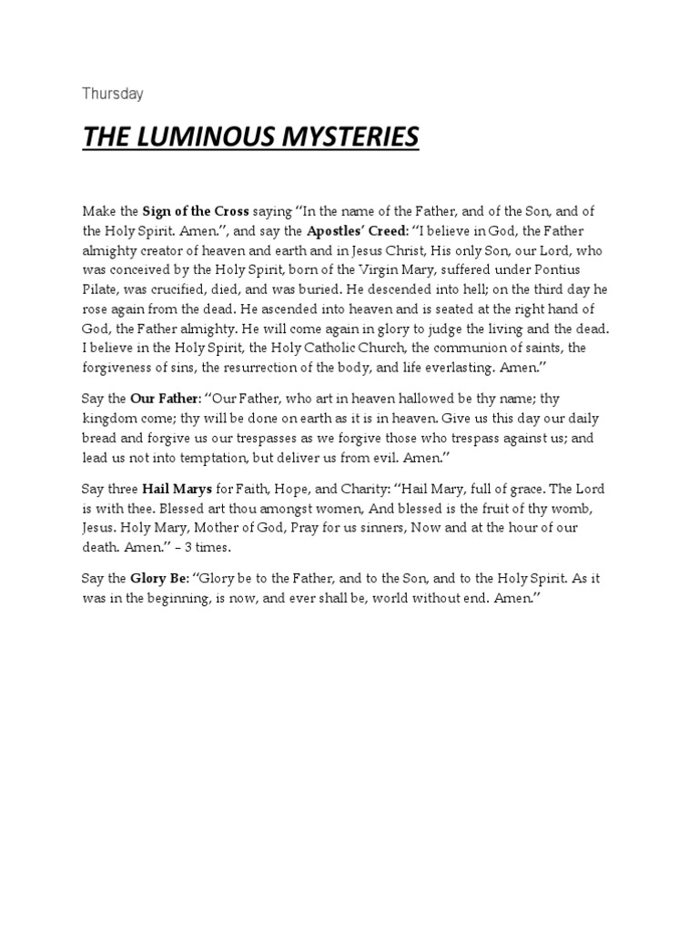 The Luminous Mysteries | PDF | Jesus | Eucharist