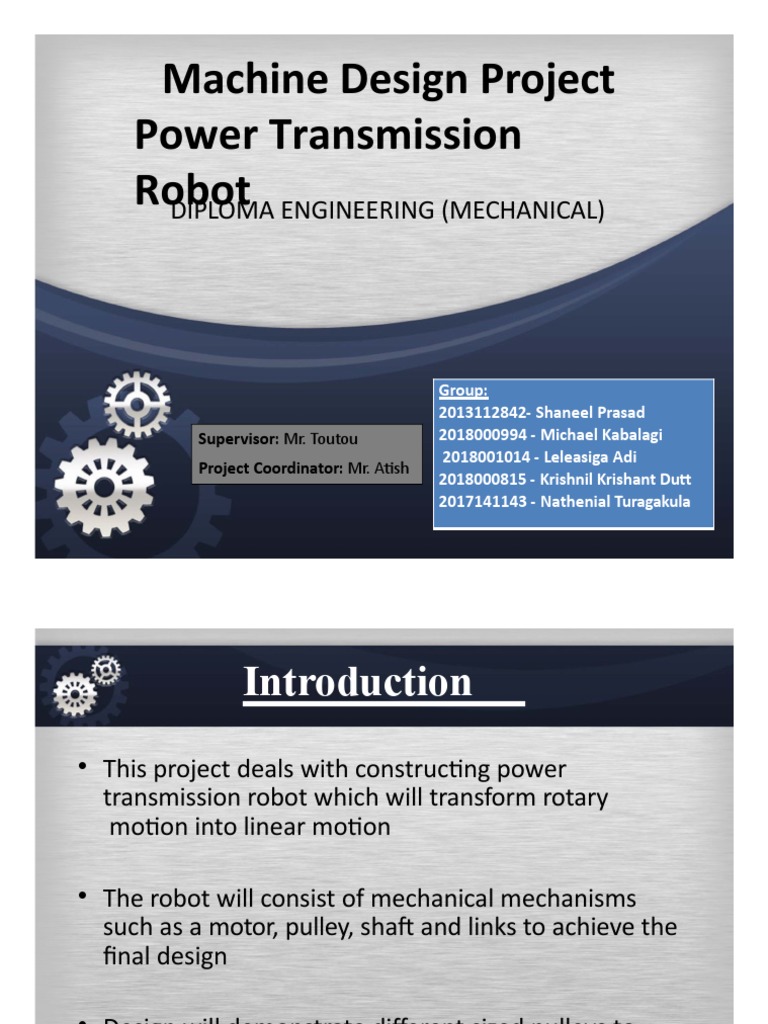 Machine Design Project Power Transmission Robot: Diploma Engineering ...