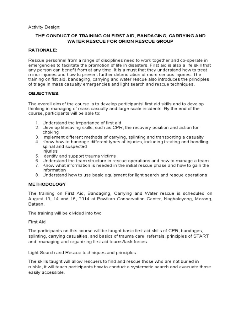 First Aid Training Objectives and Details | PDF | First Aid | Emergency ...