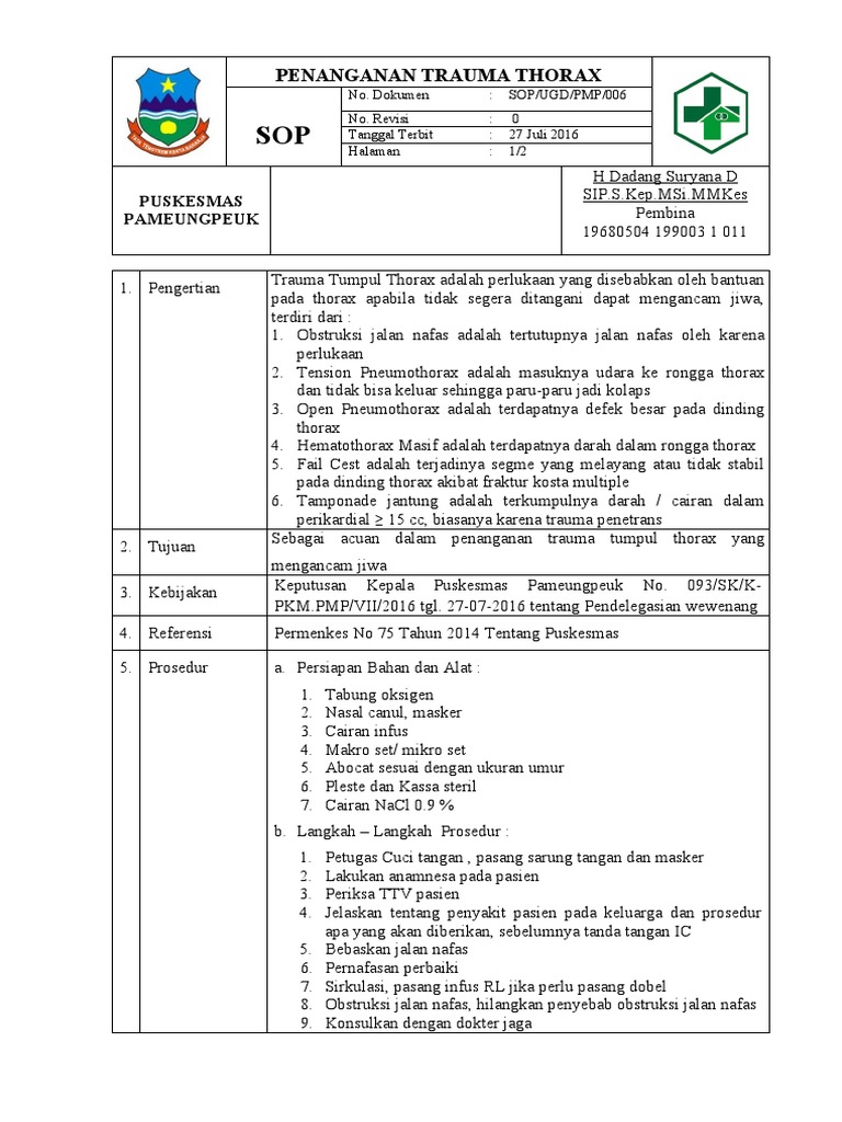 Penanganan Trauma Thorax di Puskesmas | PDF