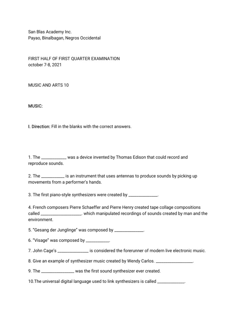 Grade 10 Music and Arts | PDF