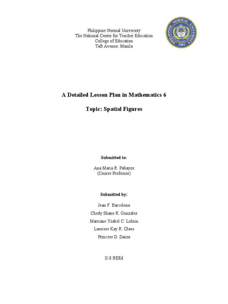 Grade Six Lesson Plan: Spatial Figures | PDF | Vertex (Geometry) | Triangle