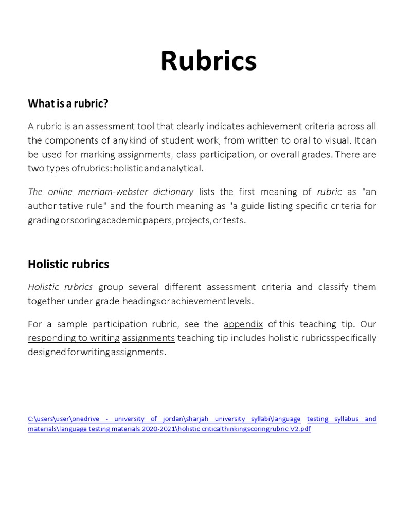 Week 4. Rubrics Sept. 2021 | PDF | Rubric (Academic) | Educational ...