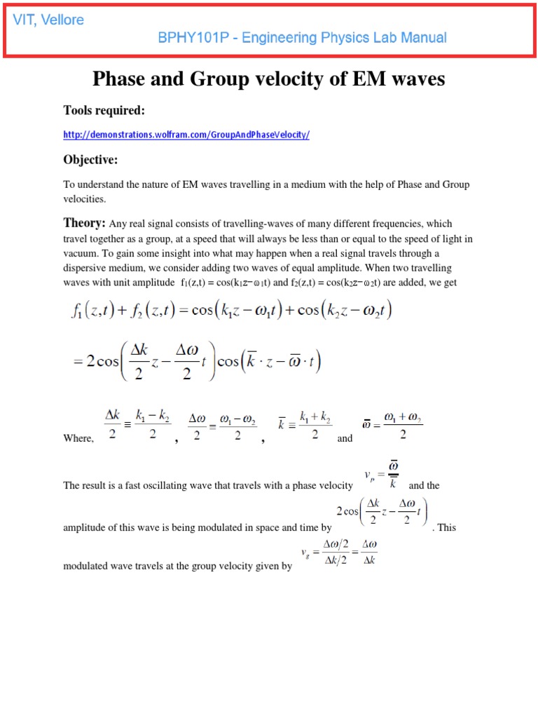 Phase and Group Velocity of EM Waves | PDF | Teaching Methods & Materials