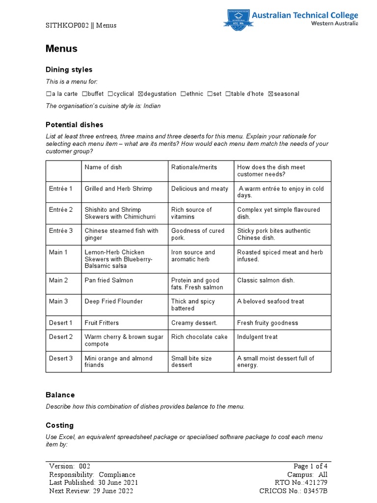 Menus: Dining Styles | Download Free PDF | Menu | Entrée