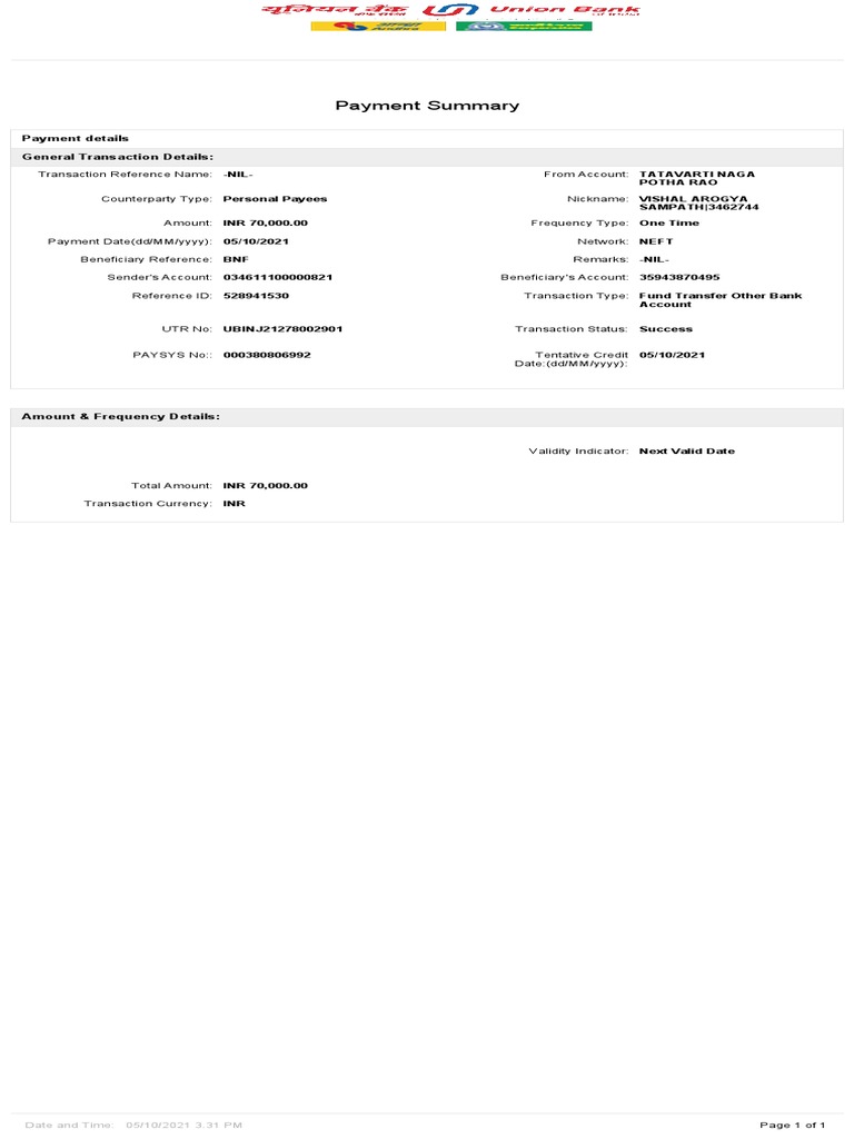 Payment Summary: Payment Details General Transaction Details | PDF ...