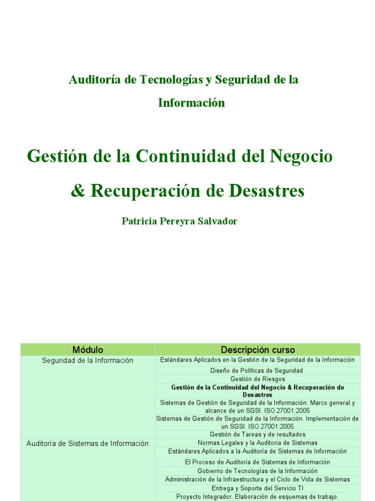 Clase - Gestion de Riesgos y Continuidad Del Negocio | PDF | Apoyo ...
