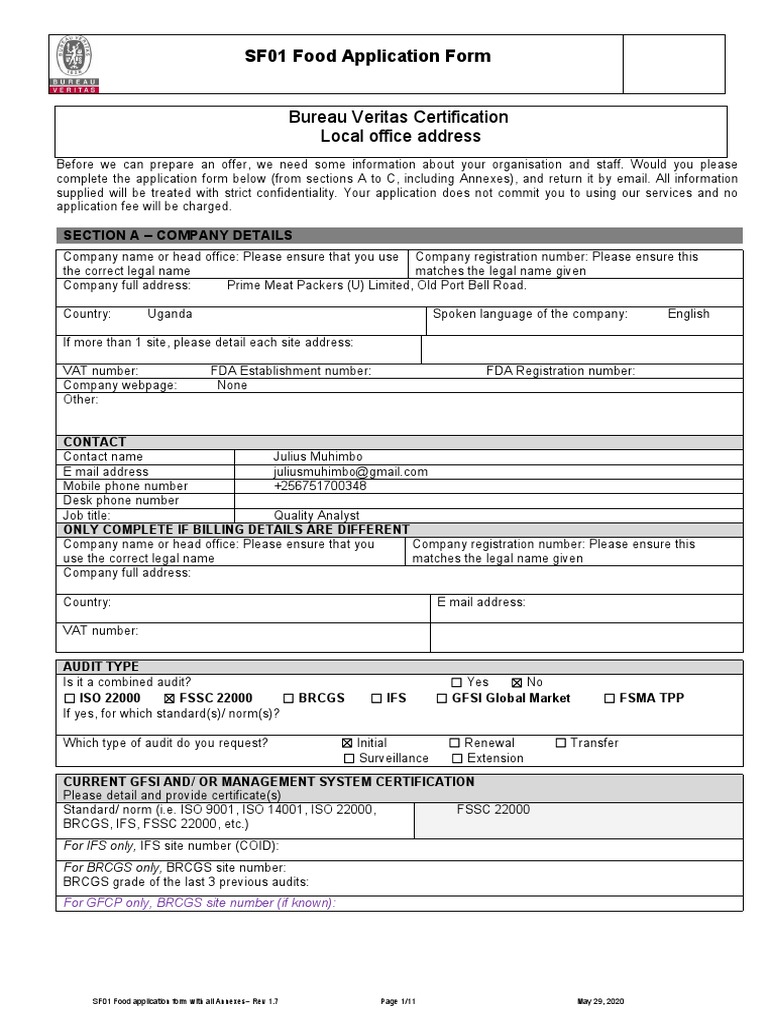 SF01 Food Application Overview | PDF | Foods | Hazard Analysis And ...