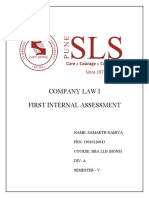Company Law I First Internal Assessment: Name: Samarth Dahiya PRN: 19010126043 Course: Bba LLB (Hons) Div: A Semester - V