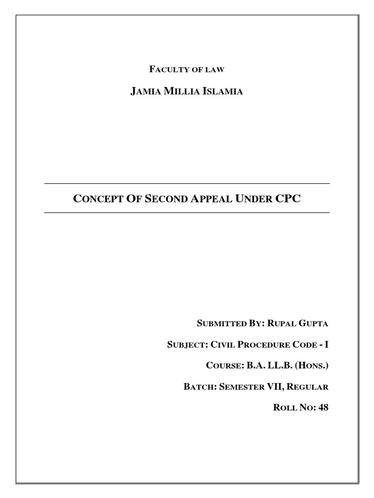Concept of Second Appeal Under CPC PDF Appeal Jurisdiction