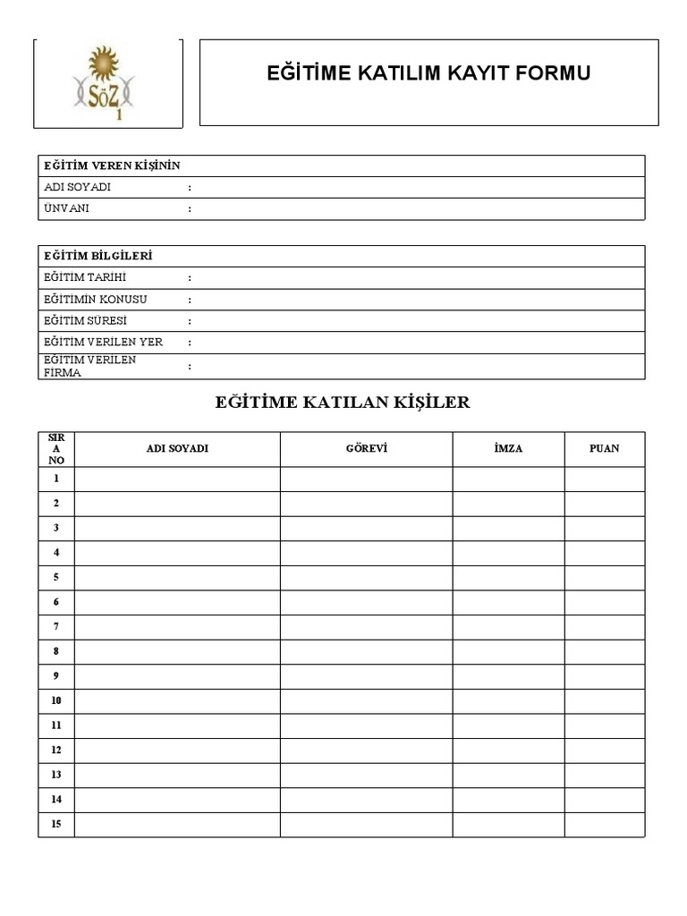 Eği̇ti̇me Katilim Kayit Formu | PDF