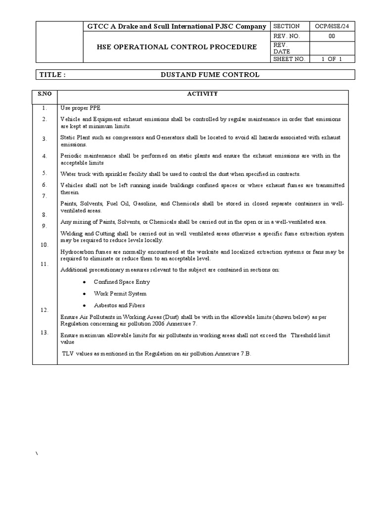 Dust and Fume Control Procedures | PDF | Exhaust Gas | Air Pollution